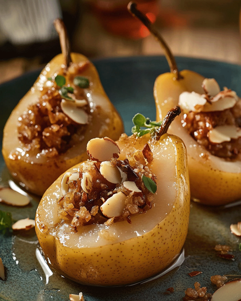 Stuffed Pears with Almond & Ginger Filling Recipe - Easy Dessert