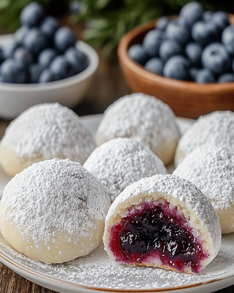 Bleuberry-Filled Almond Snowballs – Festive Cookie Delight