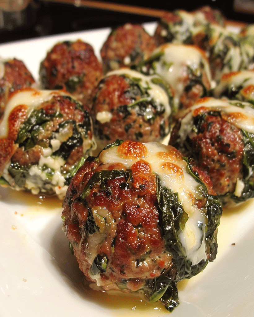 Mozzarella-Stuffed Spinach Garlic Meatballs Recipe