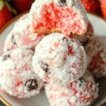 Strawberry Chocolate Chip Snowball Cookies