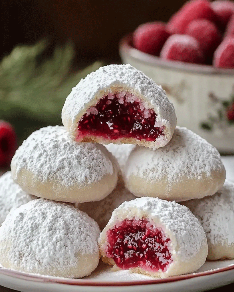 Raspberry-Filled Almond Snow Cookies – Festive Treat