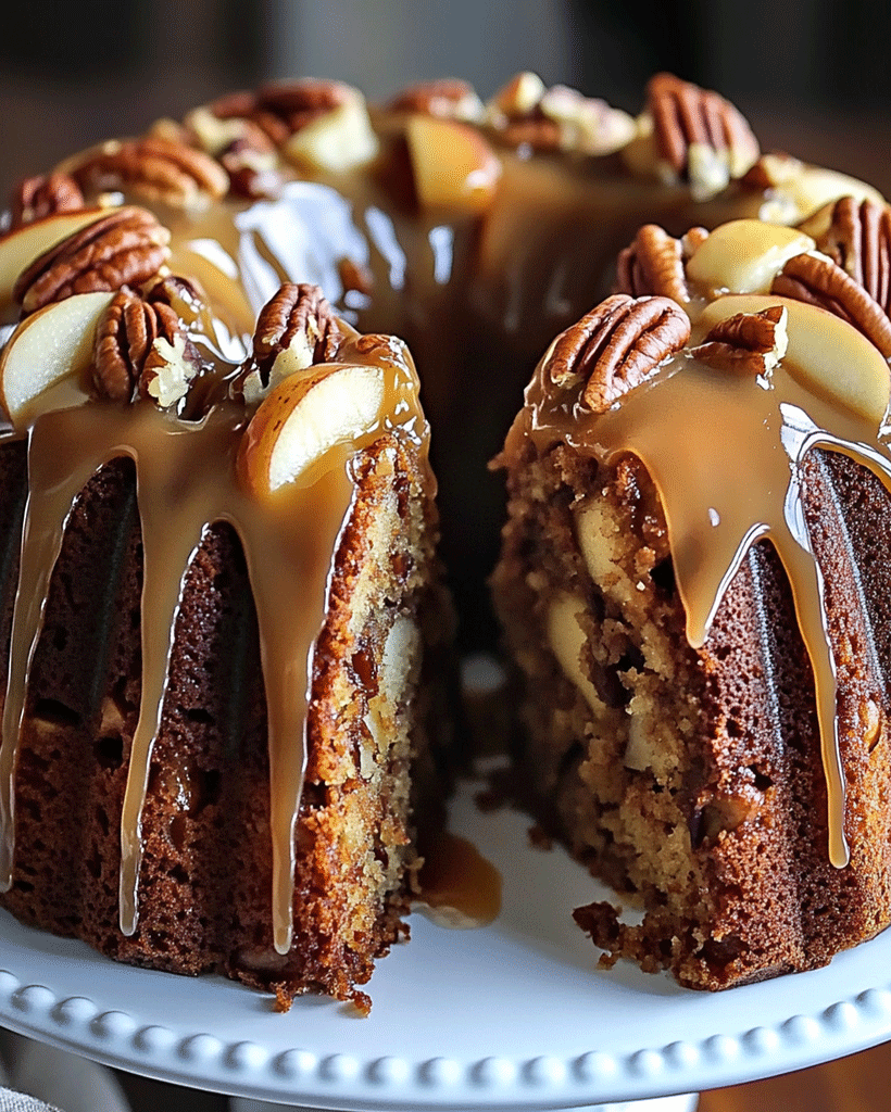 Apple Pecan Cake With Caramel Glaze - Easy Recipe