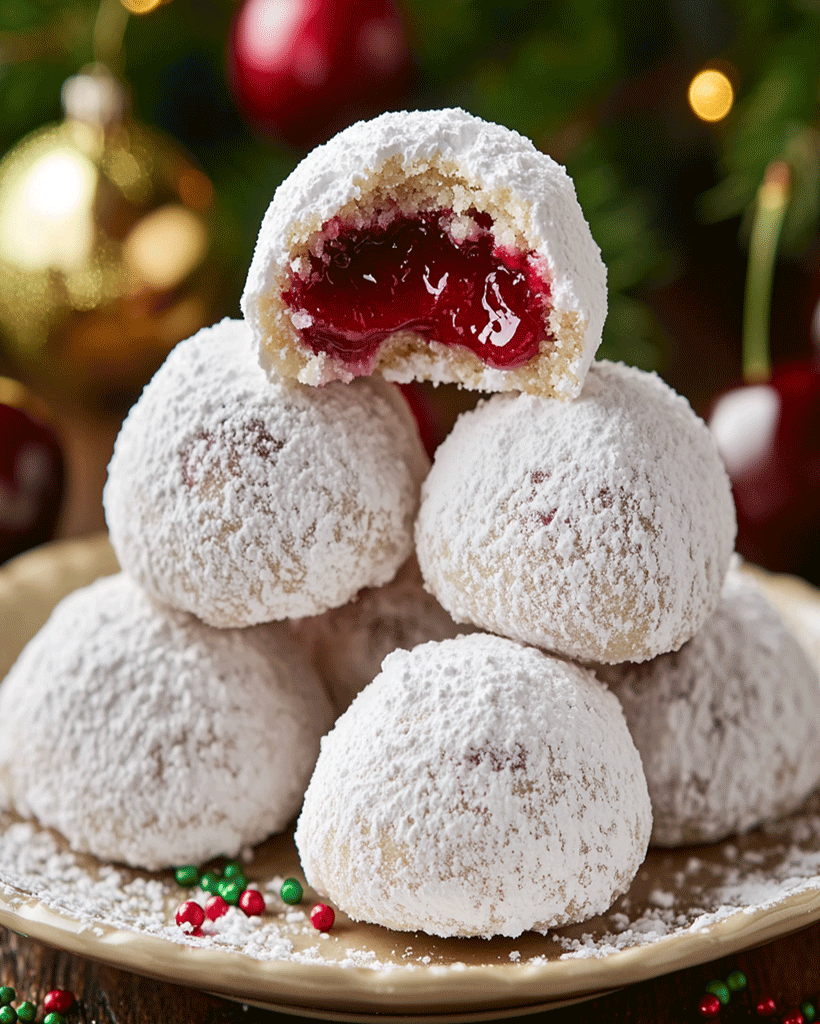 Cherry Almond Snowball Cookies - Easy Holiday Recipe