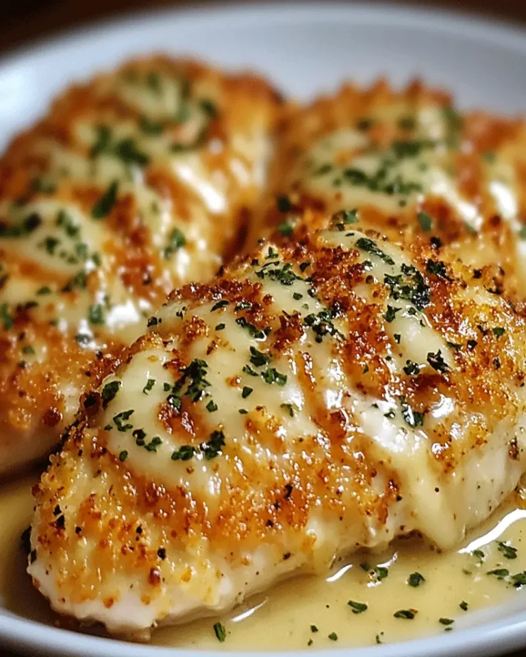 Plate of Longhorn Parmesan Crusted Chicken served with creamy sauce and parsley garnish