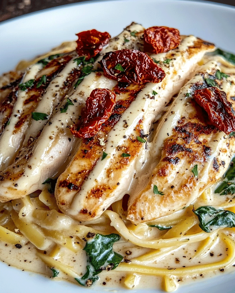 Fettuccine Alfredo with Chicken, Sundried Tomatoes