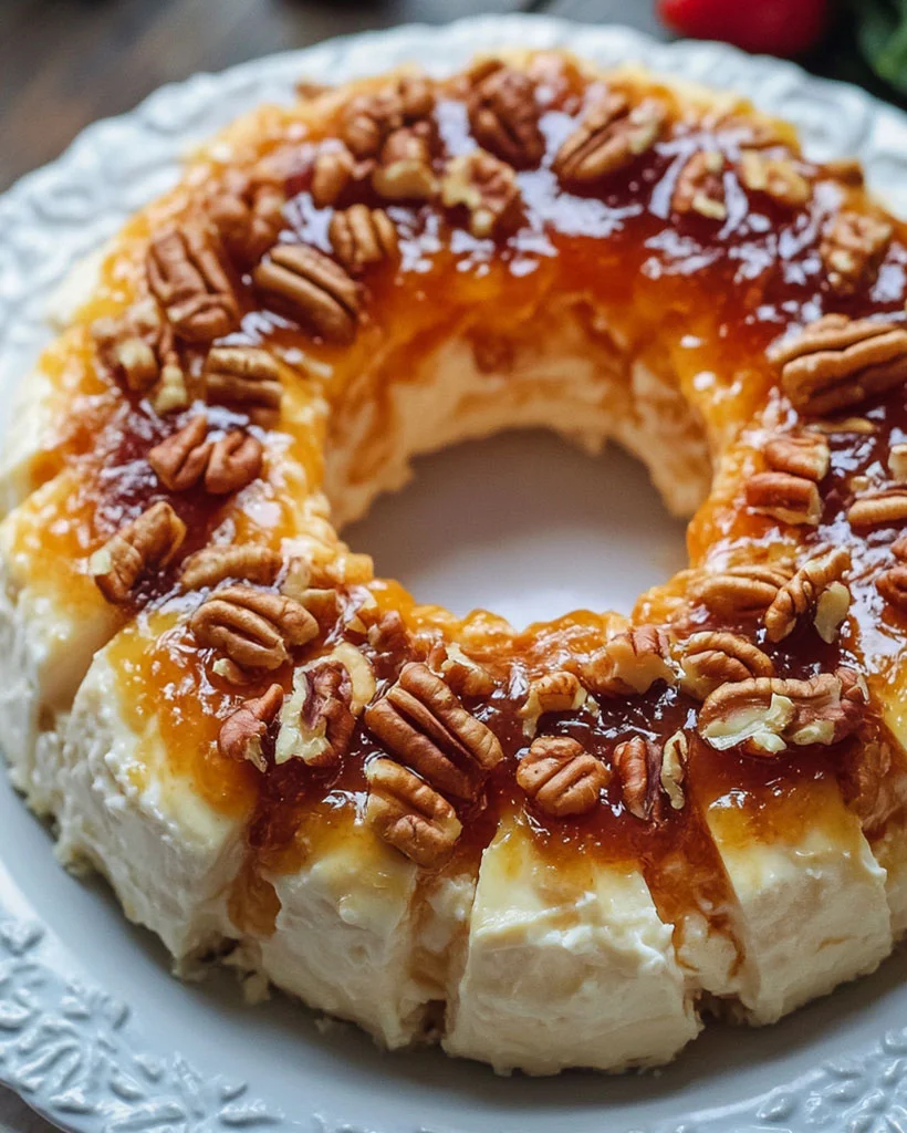 No Bake Peach Pecan Cheesecake Ring | Easy Dessert Recipe