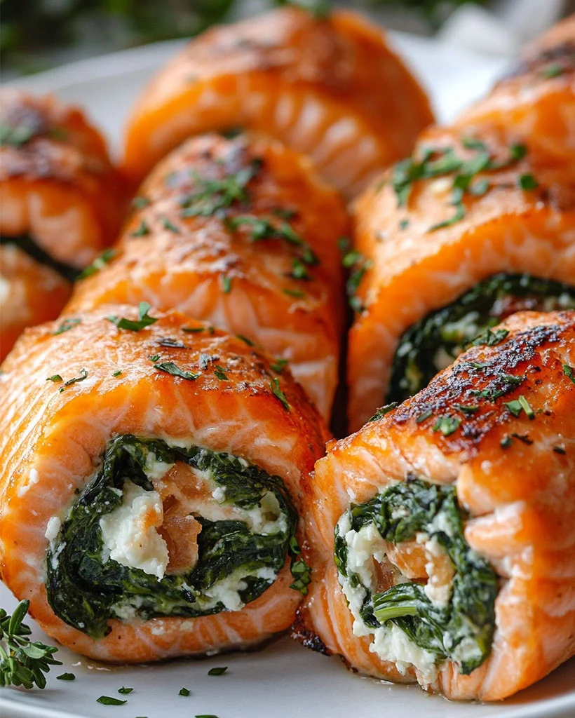 Spinach and Feta Stuffed Salmon Pinwheels – Easy Dinner