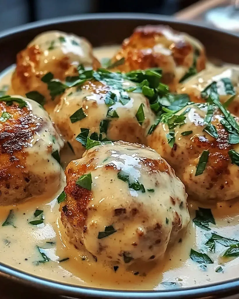 Chicken Ricotta Meatballs with Spinach Alfredo Sauce – Easy Dinner Recipe