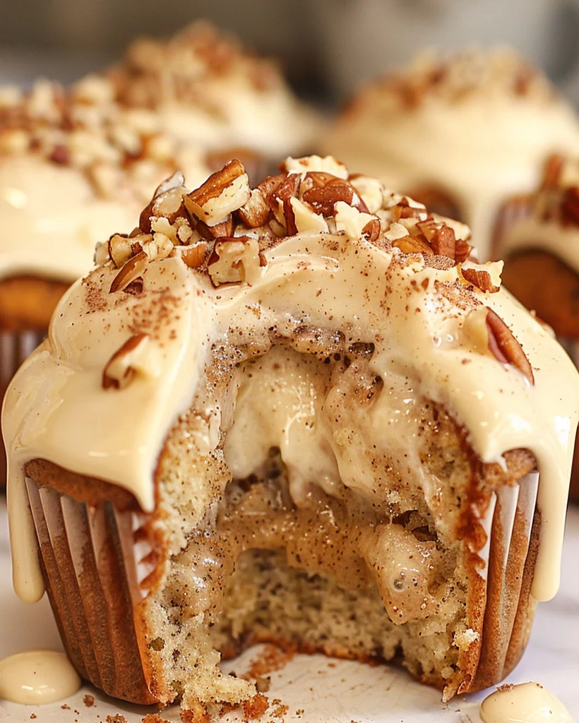 Banana Cinnamon Pecan Cupcakes with Cream Cheese Frosting