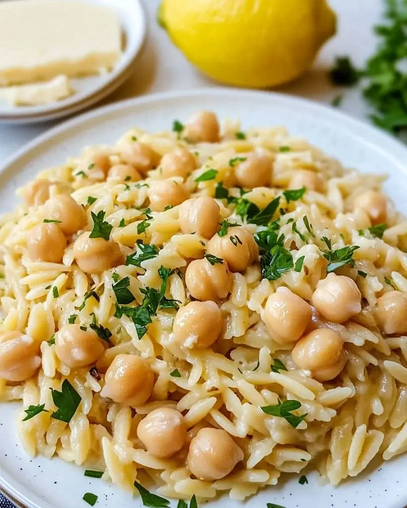 Creamy Lemon Ricotta Orzo with Chickpeas | Easy Dinner Idea