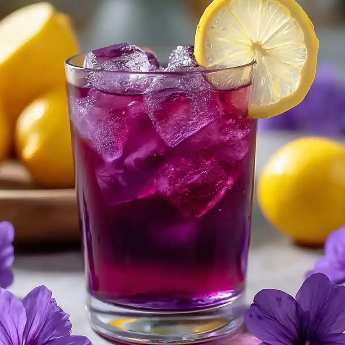 Brazilian Mounjaro drink in a clear glass with ice and lemon slice