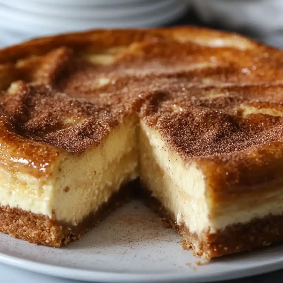 Churro Cheesecake Recipe – Easy Dessert Idea 65 Churro cheesecake recipe with cinnamon sugar topping and creamy cheesecake filling on a graham cracker crust