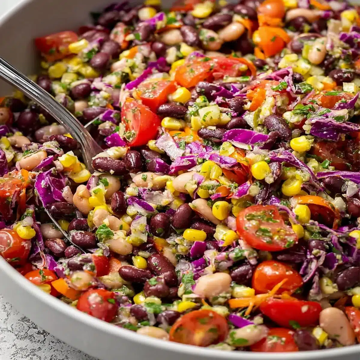 High-protein three-bean salad with fresh herbs and a lemon vinaigrette