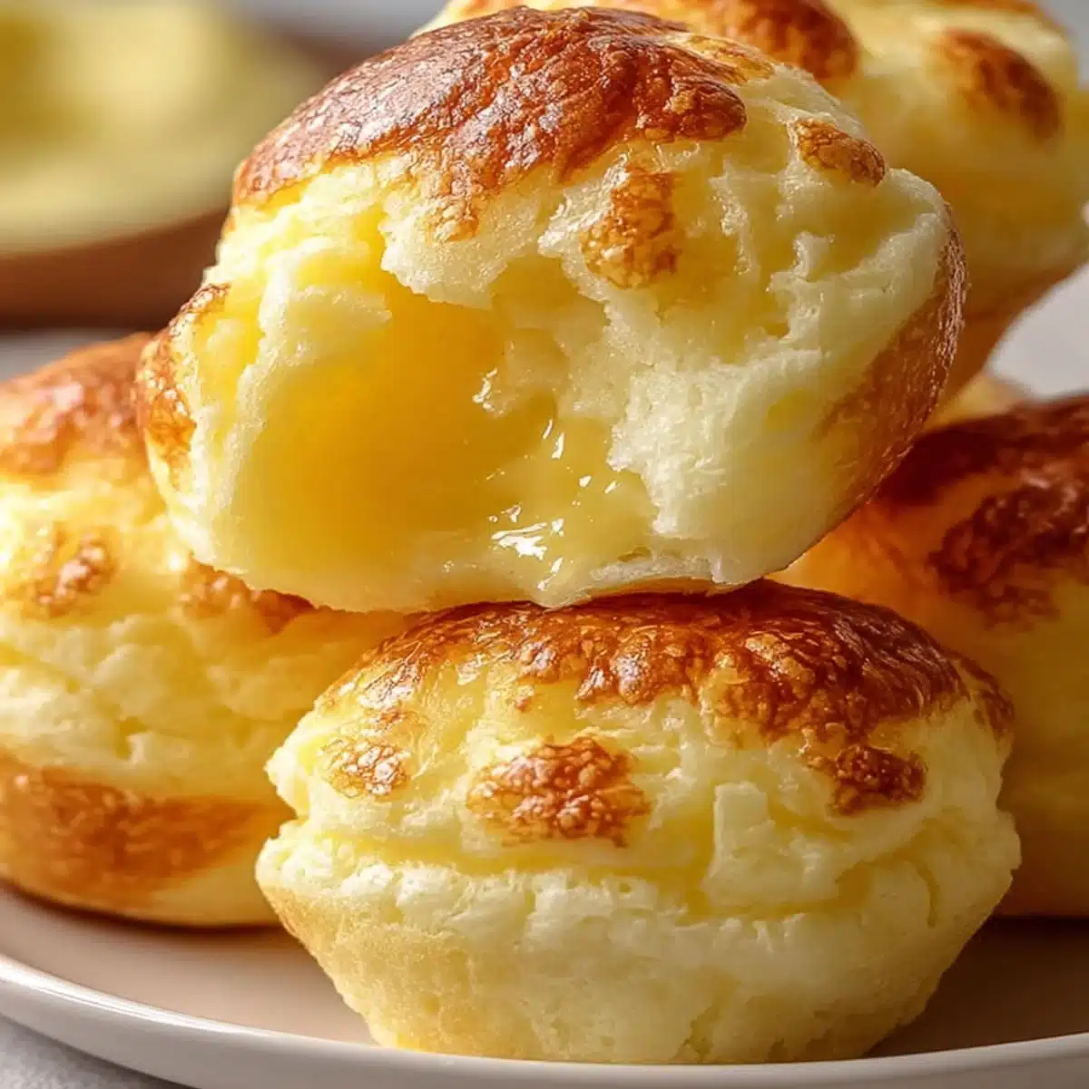Close-up of homemade Nun’s Puffs revealing soft, custard-like center.