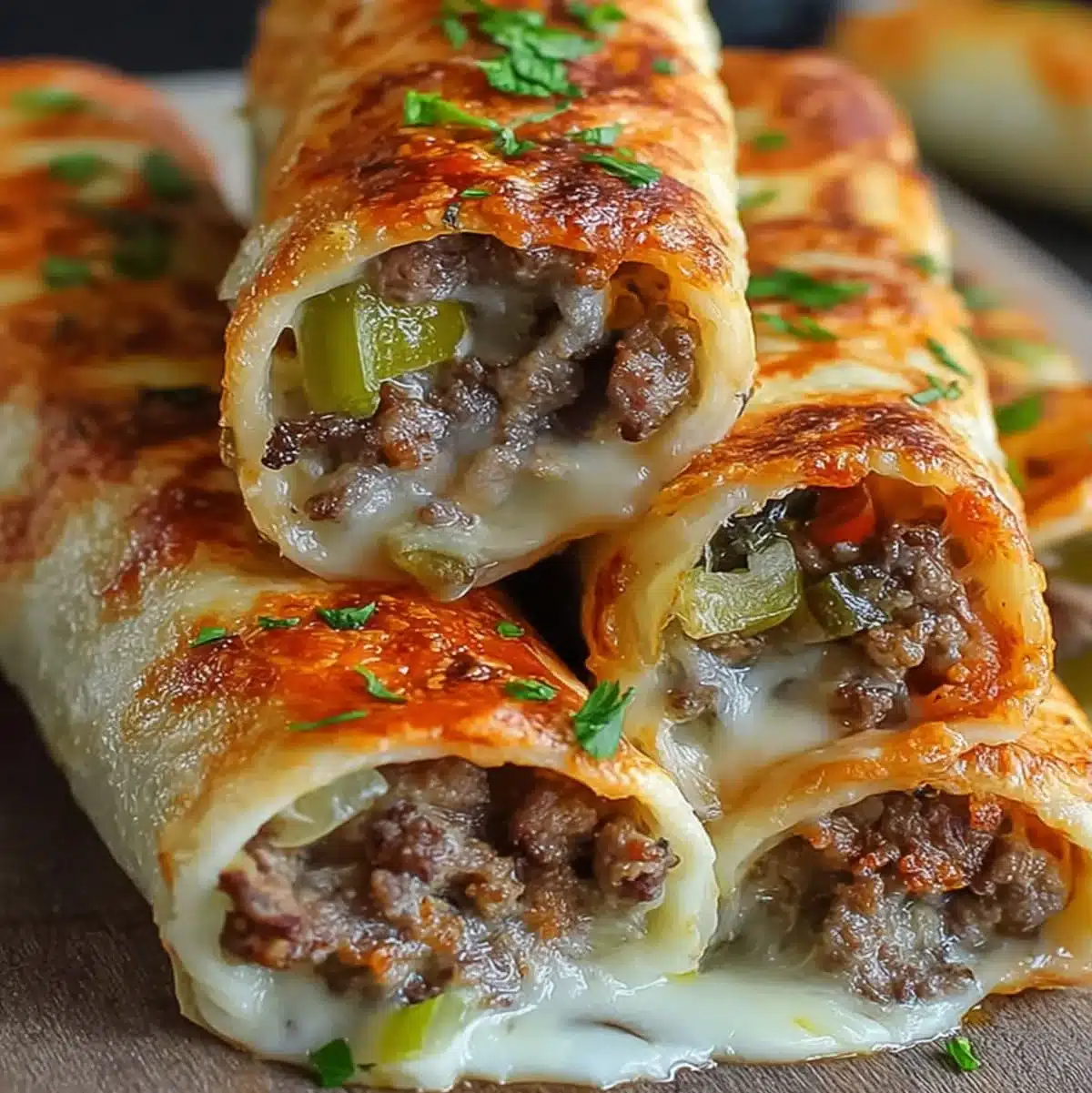 Grain-free Philly cheesesteak wraps on a white plate with chopped herbs