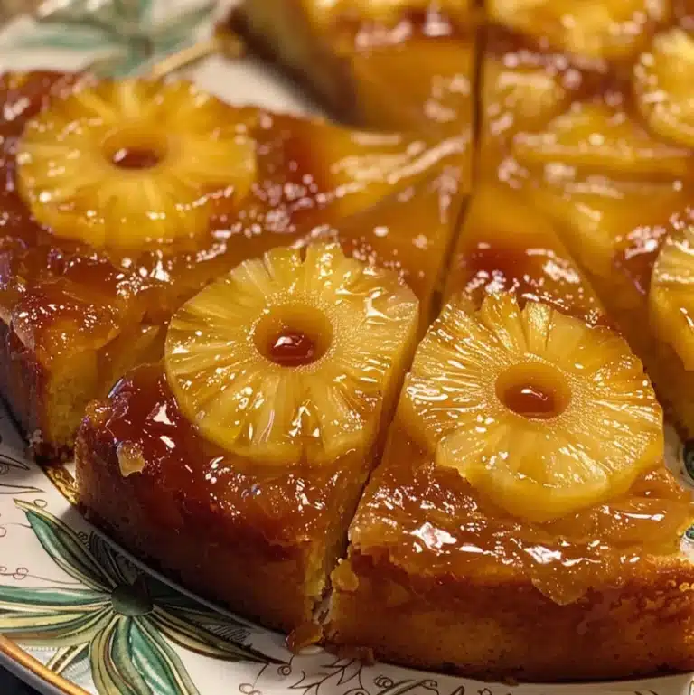 Freshly baked Pineapple Upside-Down Cake with caramelized topping