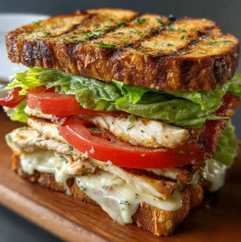 Grilled chicken sandwich with melted cheese, fresh tomato, and romaine on toasted sourdough