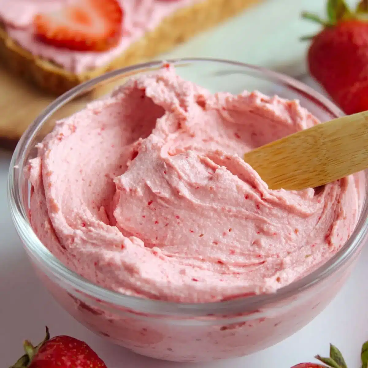 Homemade 3-ingredient strawberry cream cheese spread in a glass bowl
