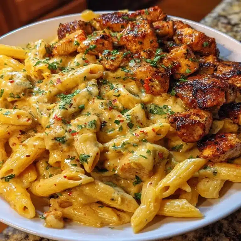 Cheesy garlic Cajun chicken pasta with grilled chicken and creamy sauce