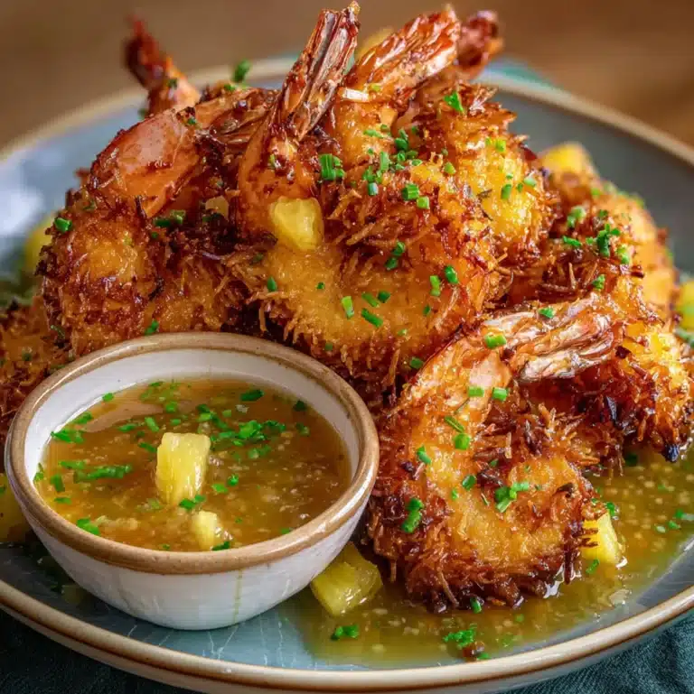 Crispy coconut shrimp served with sweet pineapple dipping sauce