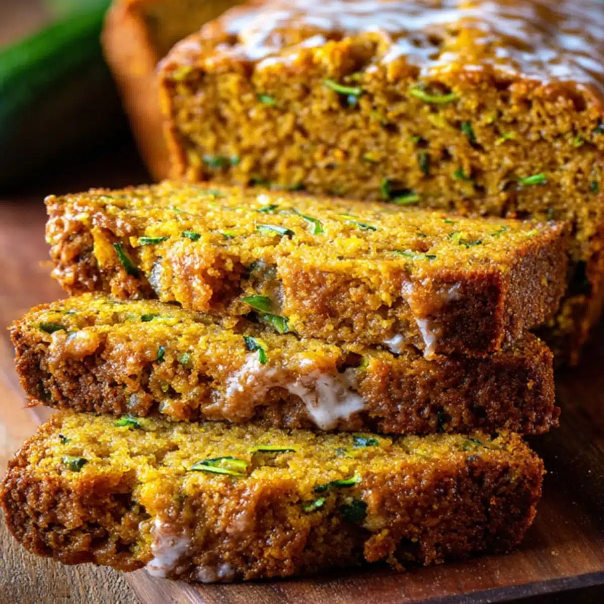 Zucchini bread recipe with pumpkin, sliced and ready to serve
