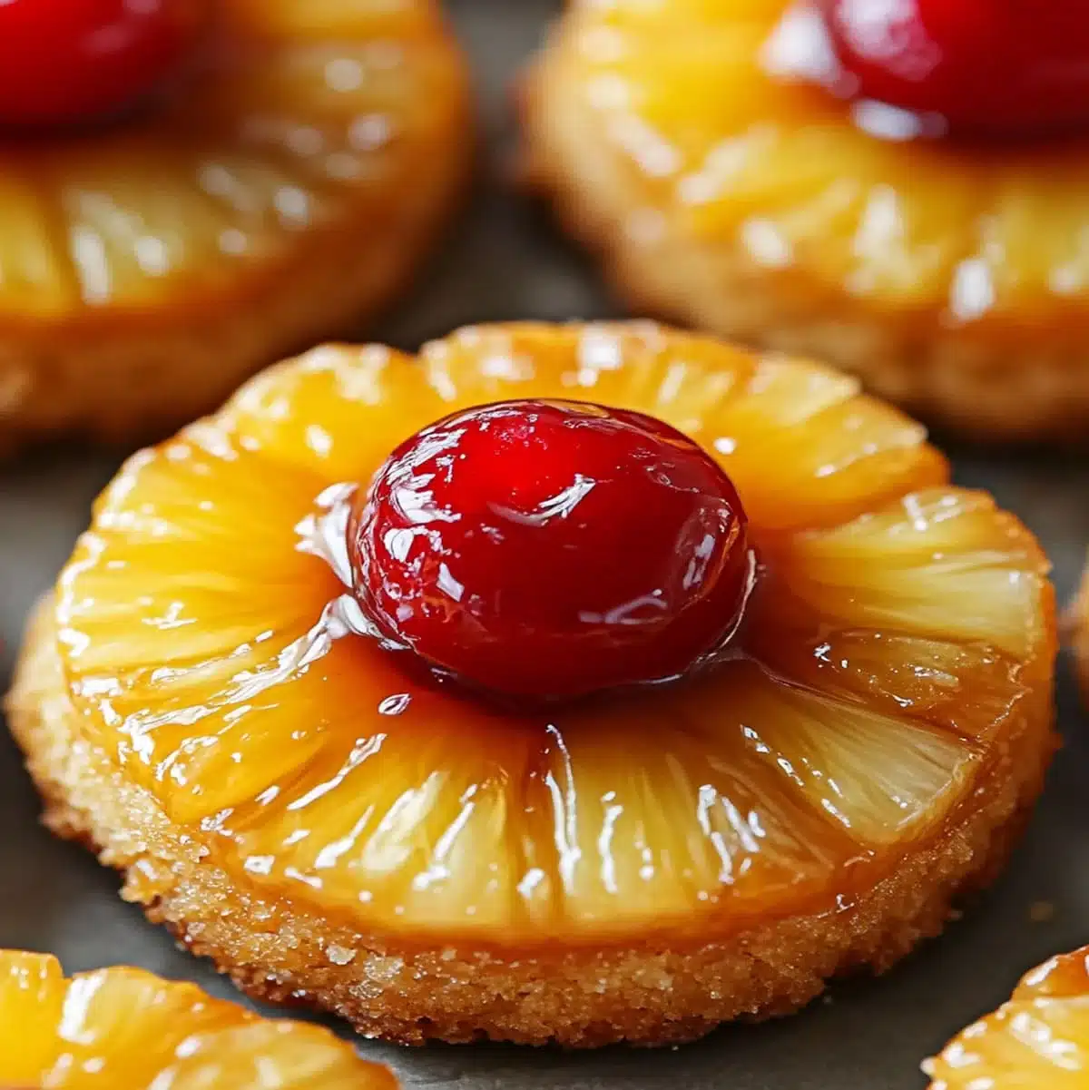 Mini pineapple upside-down cake cookies for summer parties