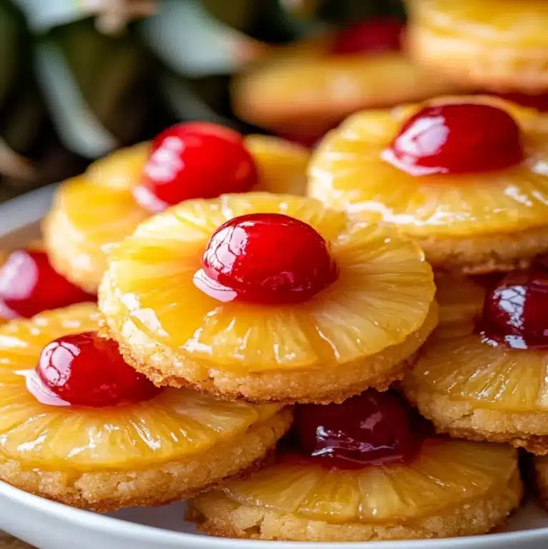 Upside-down pineapple cookies with cherries on top