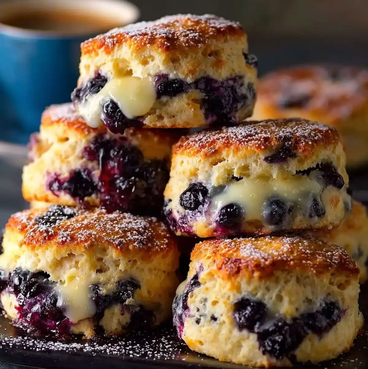 Buttery blueberry biscuits served with fresh blueberries and mint garnish.