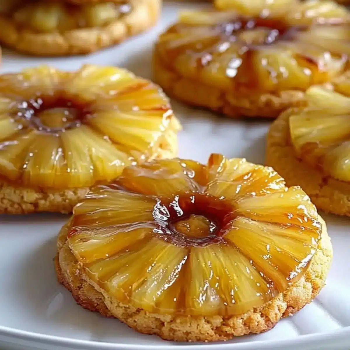 Glazed upside-down pineapple cookies with caramel topping