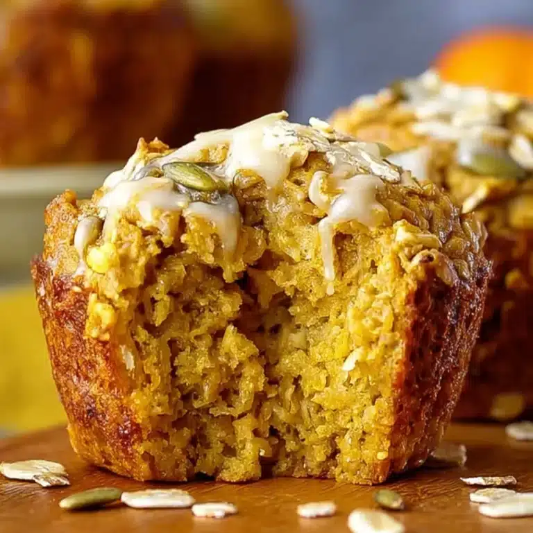 Pumpkin oatmeal muffin with oats and pumpkin seeds on top
