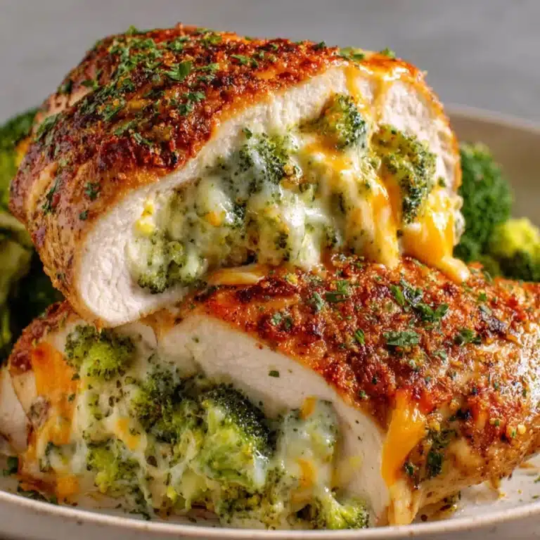 Broccoli and Cheese Stuffed Chicken cut open to reveal melted cheese and broccoli