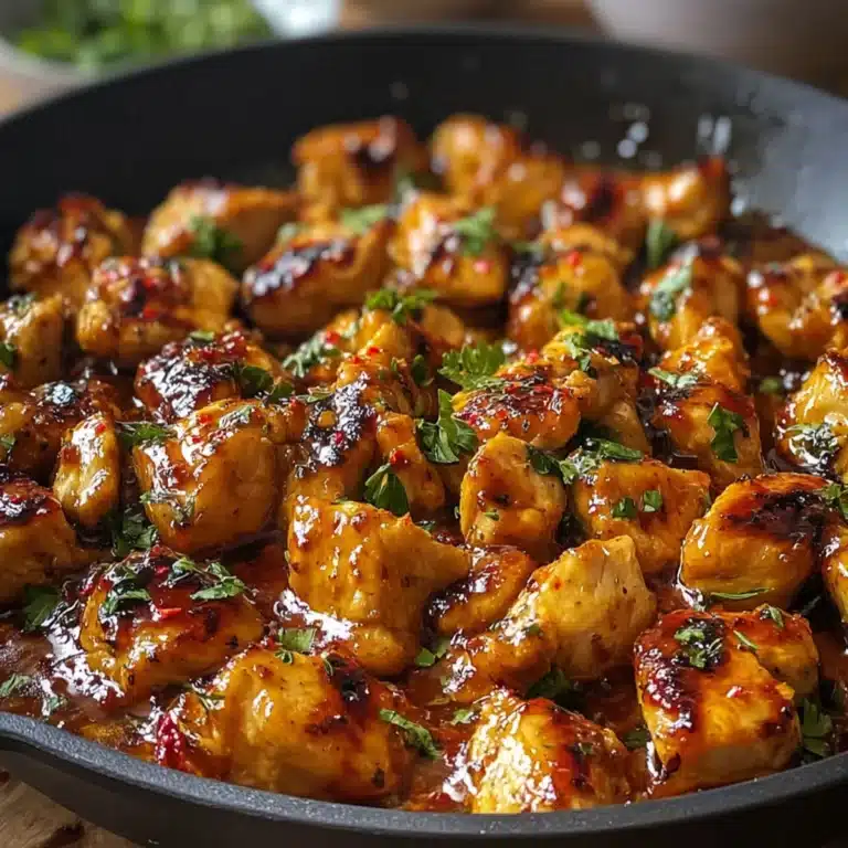 Texas Roadhouse Butter Chicken Skillet cooking in honey garlic butter glaze in black skillet