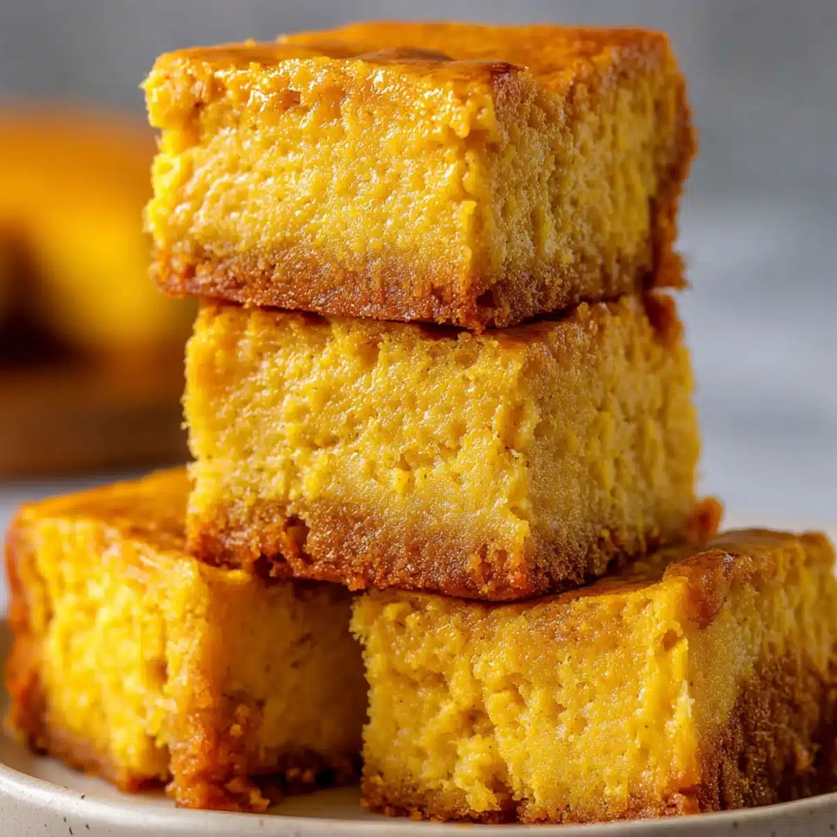 Close-up of a moist cottage cheese pumpkin bar on a plate