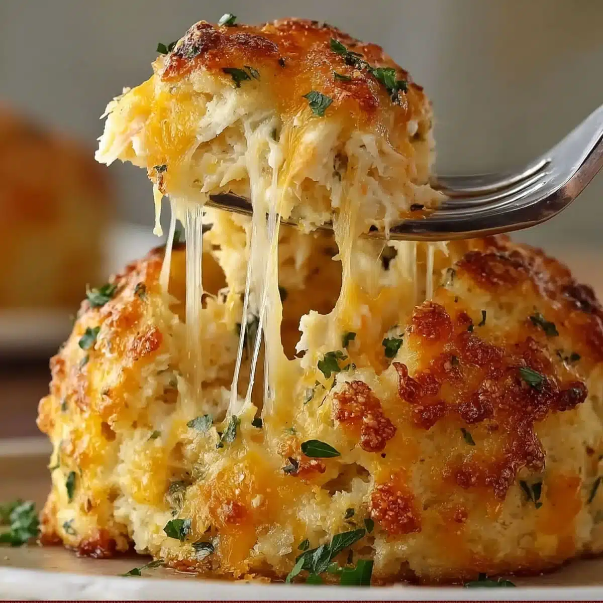 Crab stuffed cheddar biscuits topped with fresh parsley