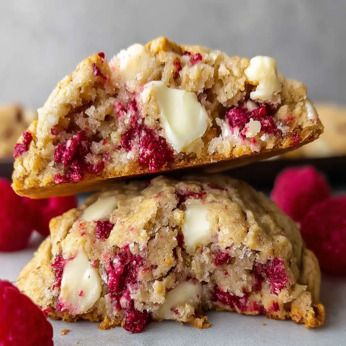 Chewy raspberry cookies with white chocolate chunks