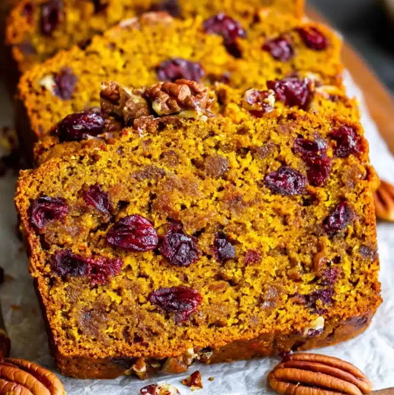 holiday pumpkin bread with cranberries wrapped for gifting