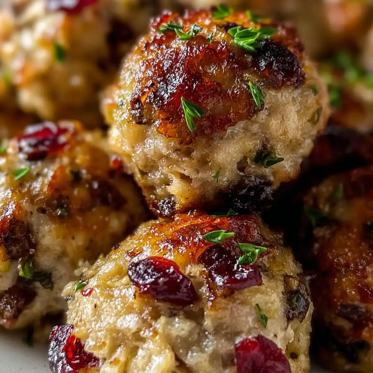 Cranberry turkey stuffing balls with golden crust and herbs