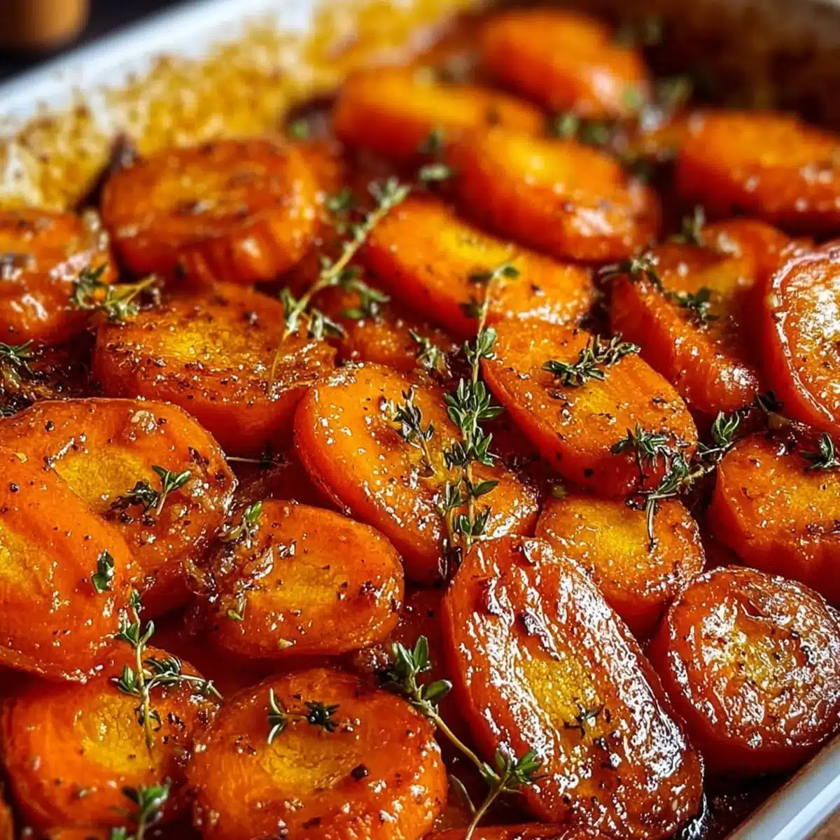 Honey Garlic Butter Roasted Carrots | Perfect Holiday Side 5 Oven-roasted carrots with honey glaze and garlic, fresh out of the oven.