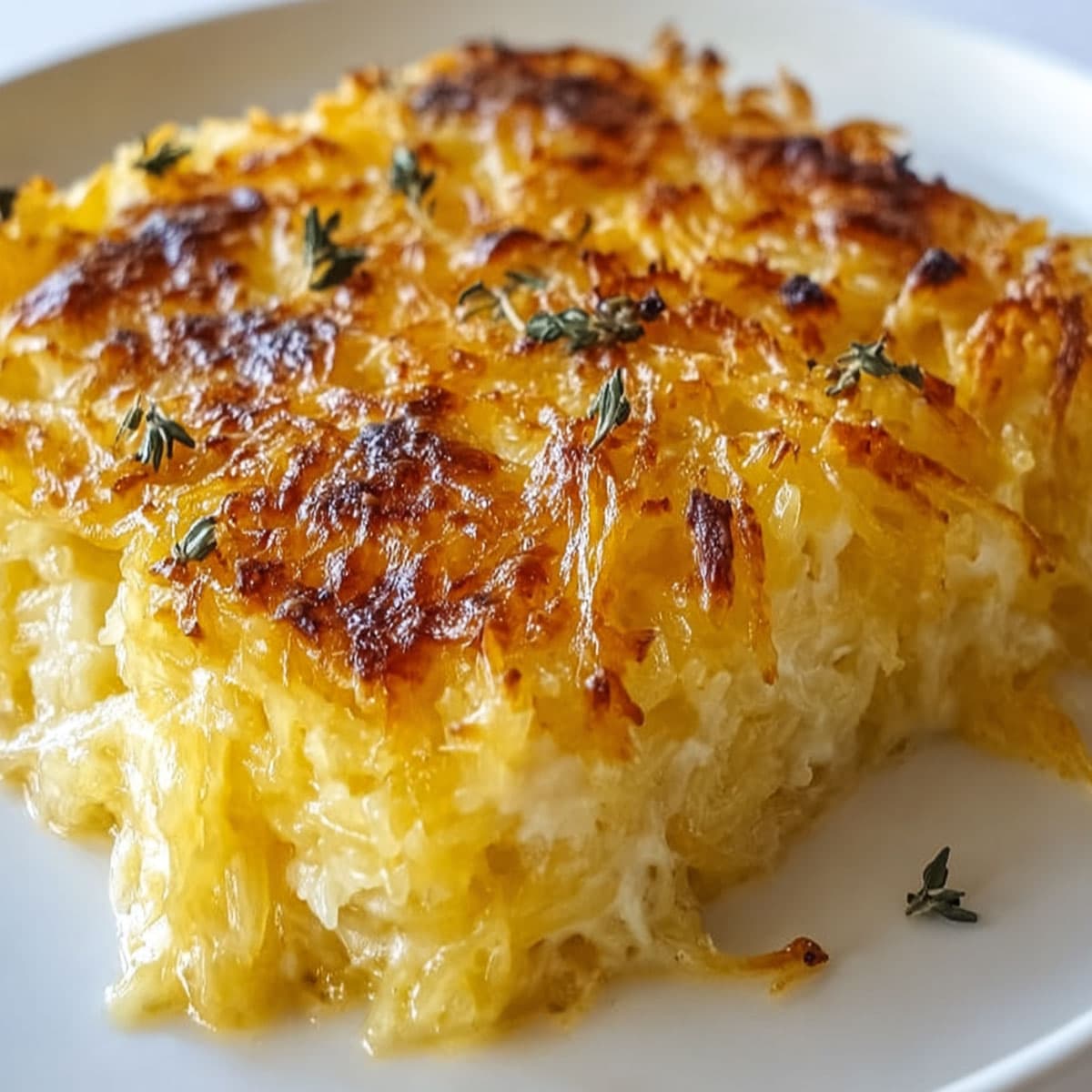 Spaghetti Squash Au Gratin with golden, crispy cheese topping