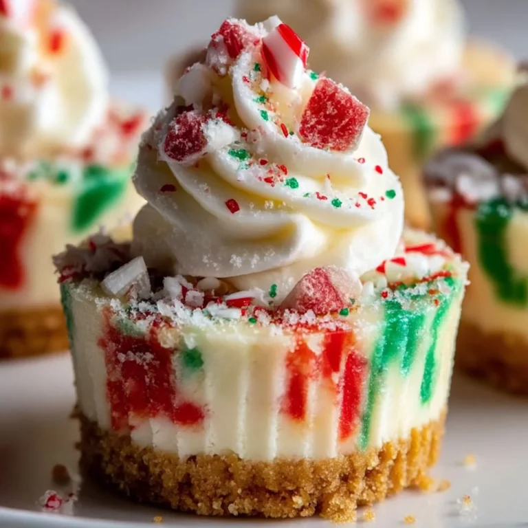No Bake Christmas Mini Cheesecakes topped with crushed candy canes and festive sprinkles