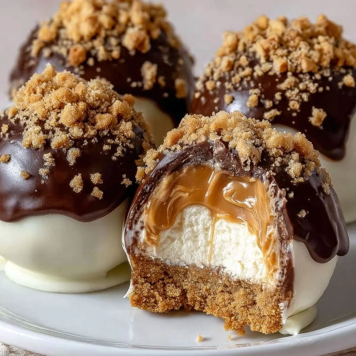 estive no-bake peanut butter cheesecake balls topped with sprinkles for holiday dessert trays