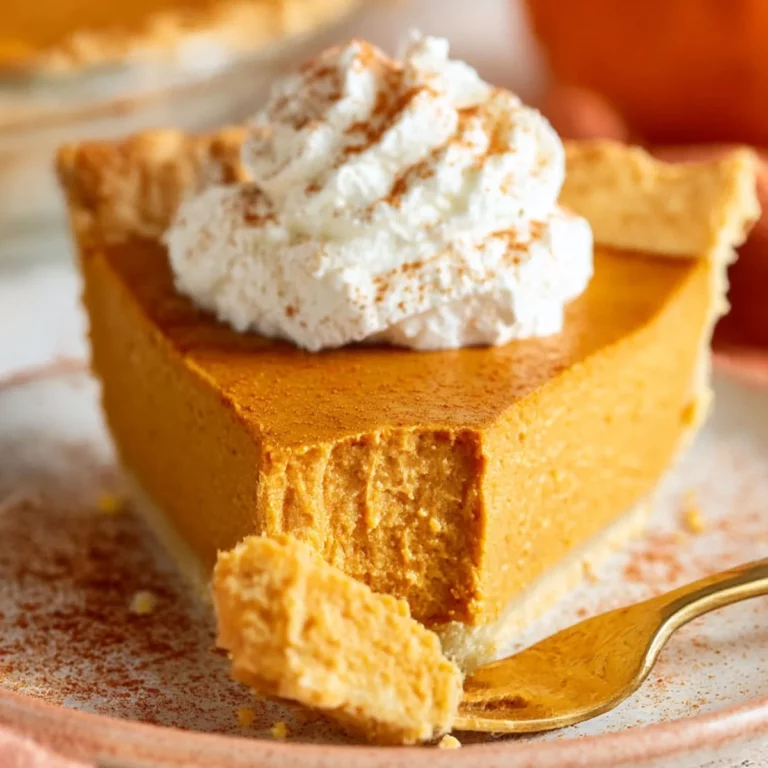 Pumpkin pie slice with whipped cream on top