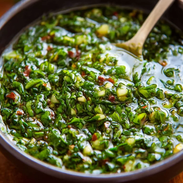 Fresh chimichurri sauce made with parsley garlic olive oil and red pepper flakes