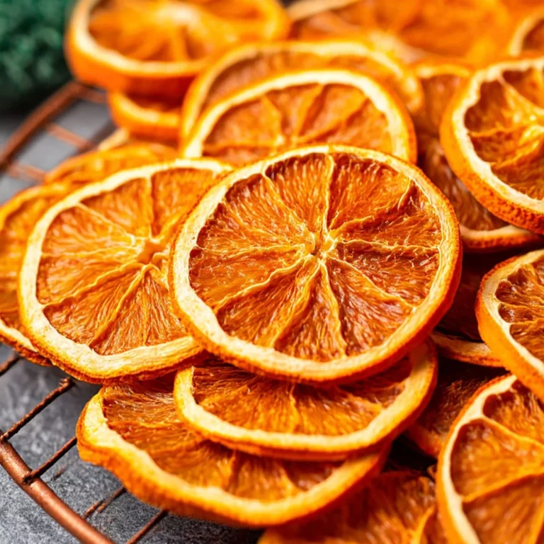 Dried orange slices arranged on a cooling rack with vibrant citrus color