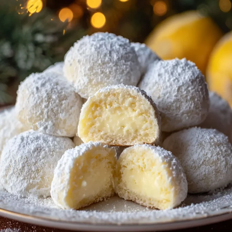 Close-up of Lemon Cream Snowball Cookies filled with creamy lemon center