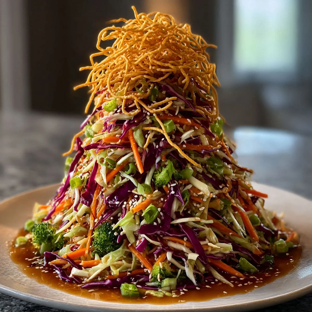 Close-up of the Crunchy Asian Cabbage Salad Recipe showing texture and vibrant veggies