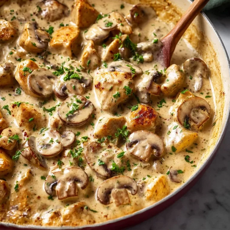 Chicken Stroganoff with mushrooms in a creamy garlic sauce