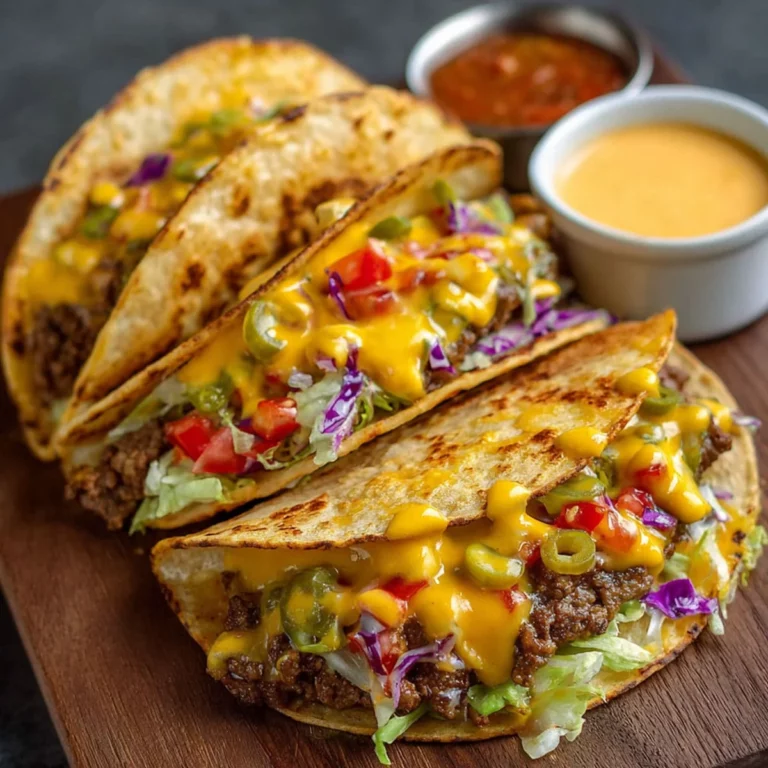Easy Smash Burger Tacos loaded with beef, cheese, lettuce, and pickles on a wooden board