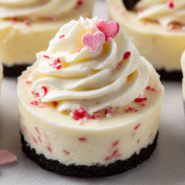 Mini Oreo Cheesecake with Oreo crust and two small pink heart toppers