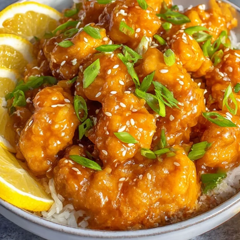 Close up of crispy Chinese Lemon Chicken with sticky lemon sauce
